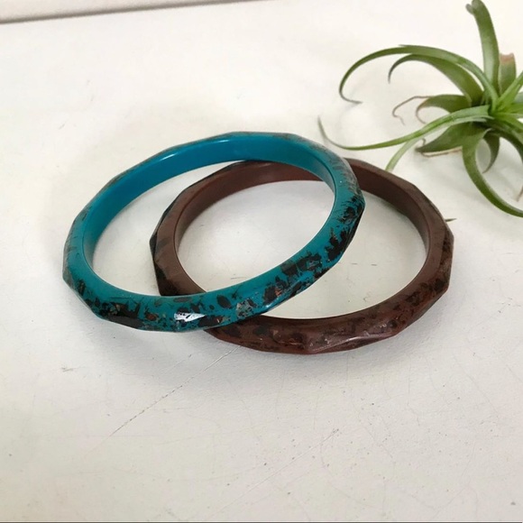 Pair Of Vintage Faceted Splatter Bangle Bracelets - Picture 6 of 8